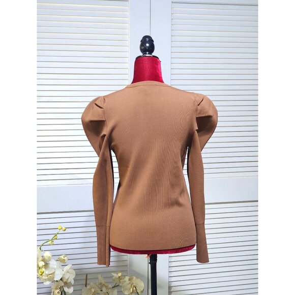 Apparallel Women's Brown Long Sleeve Knit Top With Puff Shoulders Sz L 2457 - Picture 5 of 11